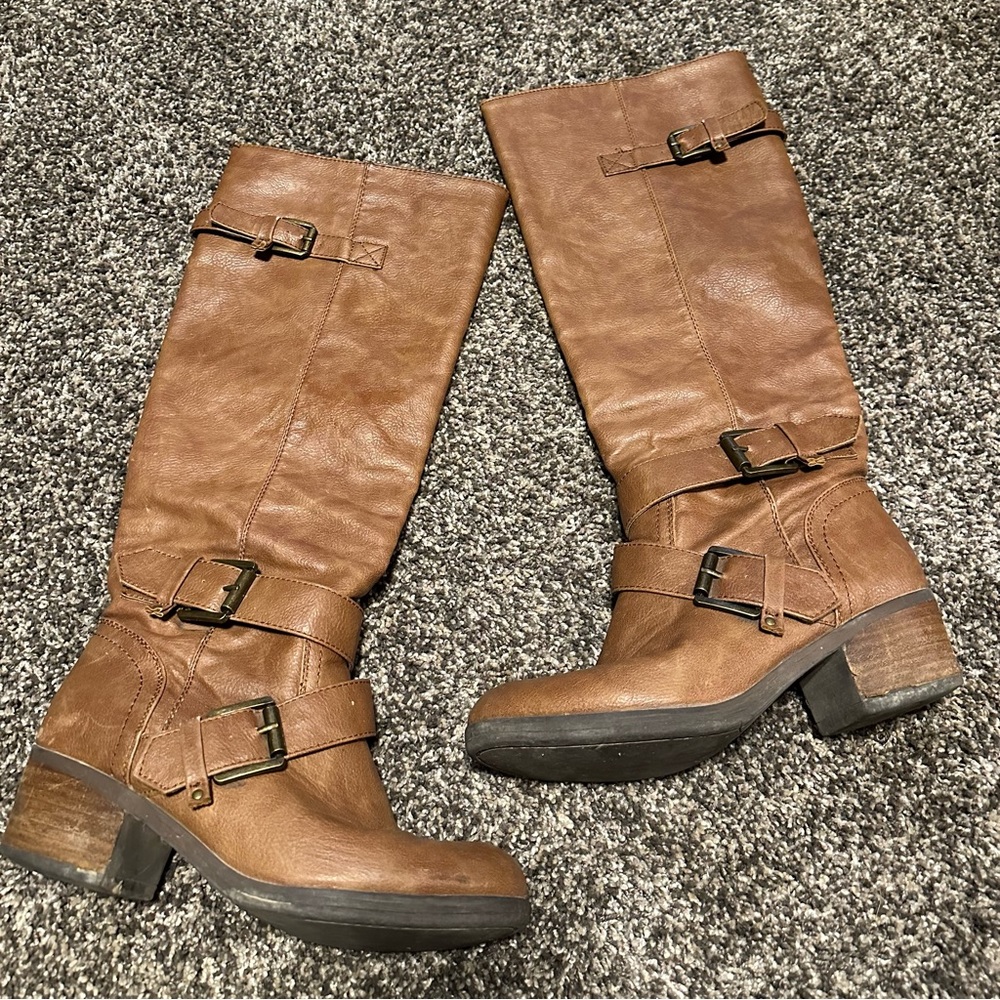 Calf High Tan Leather Boots